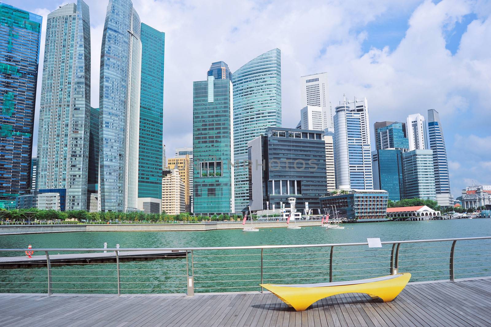 Modern bench in front of Singapore downtown