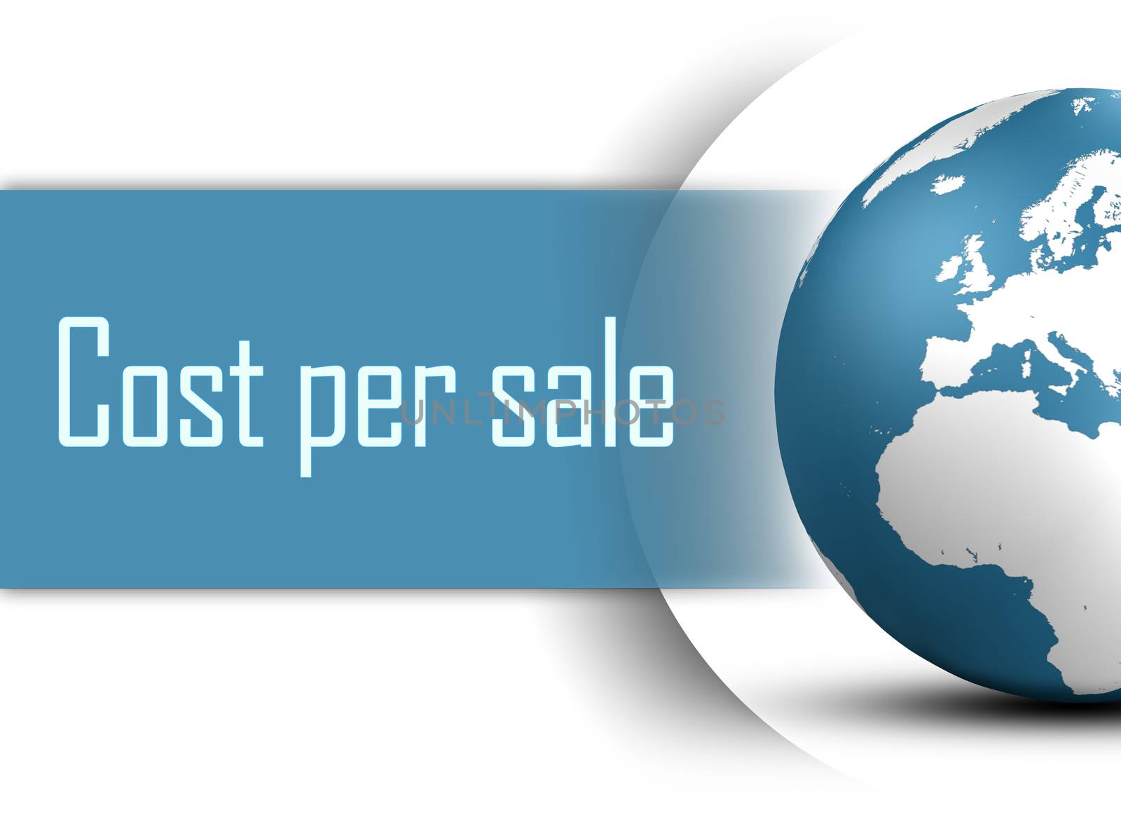 Cost per sale concept with globe on white background