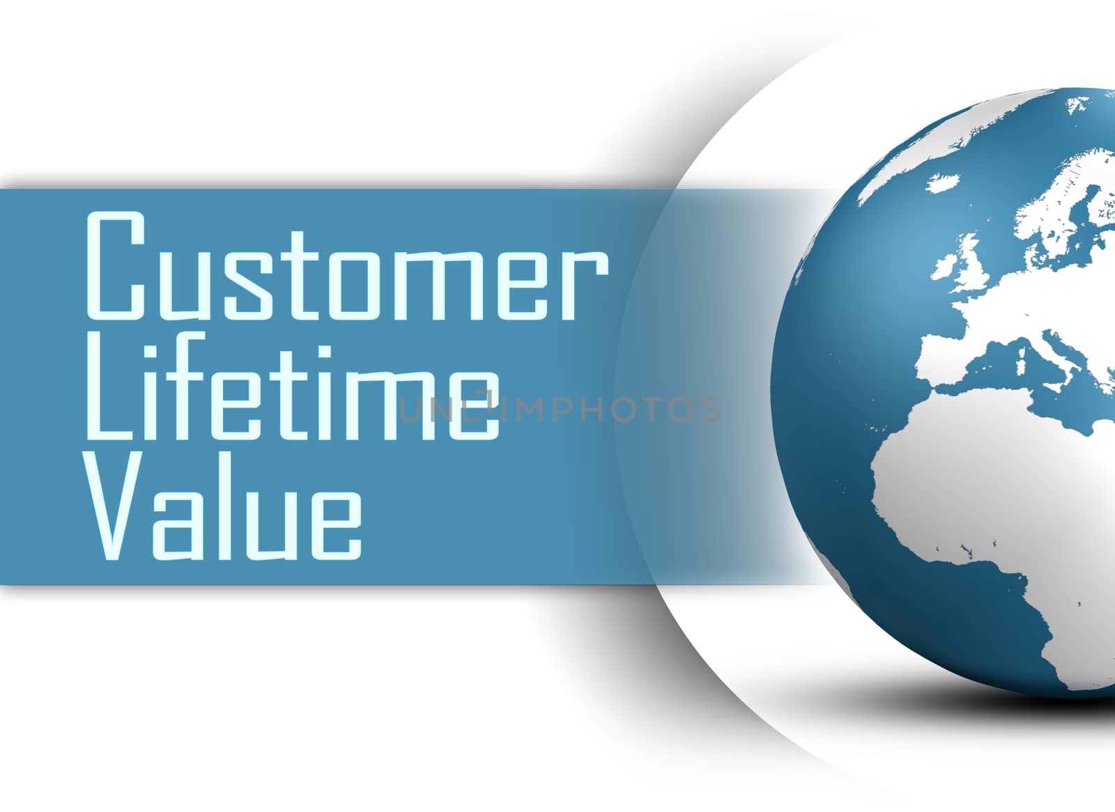 Customer Lifetime Value concept with globe on white background