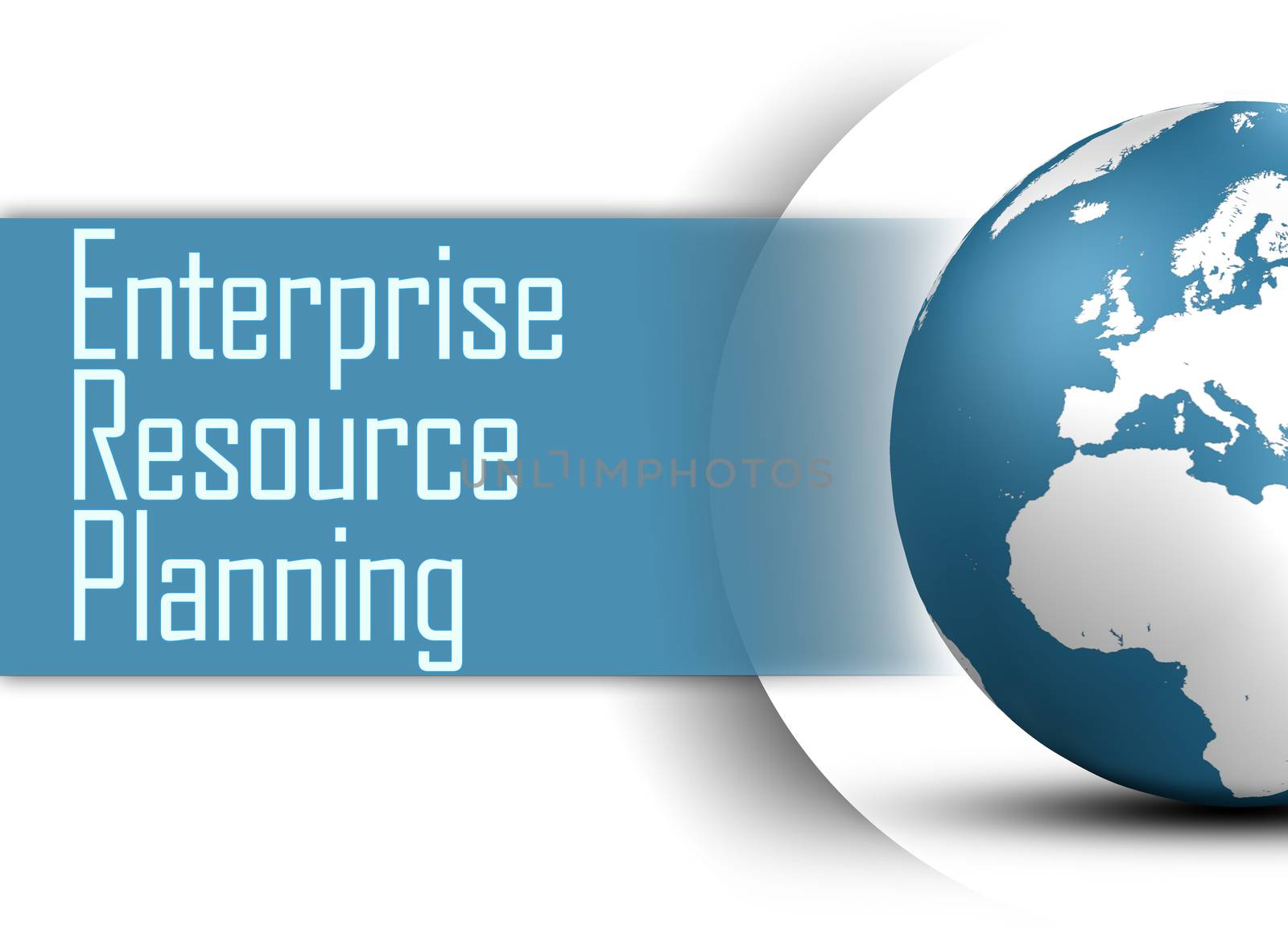 Enterprise Resource Planning concept with globe on white background
