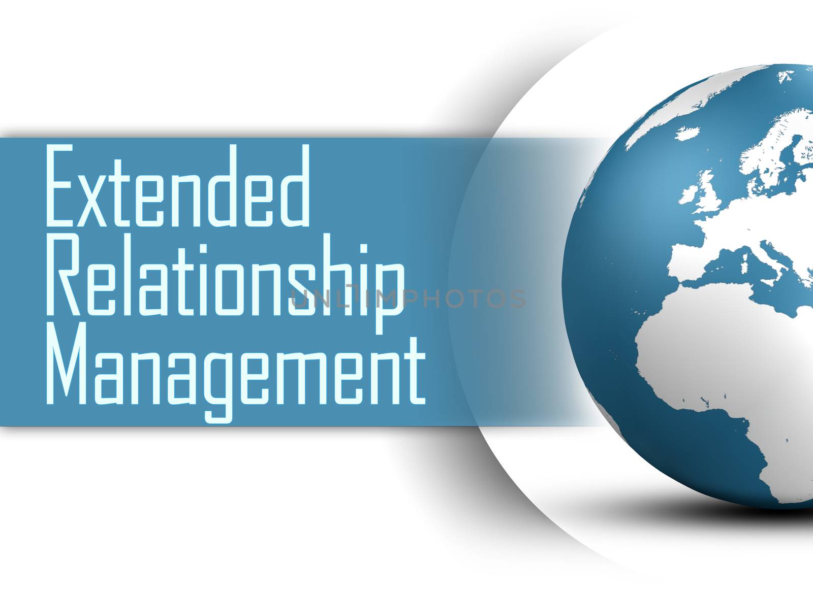 Extended Relationship Management concept with globe on white background