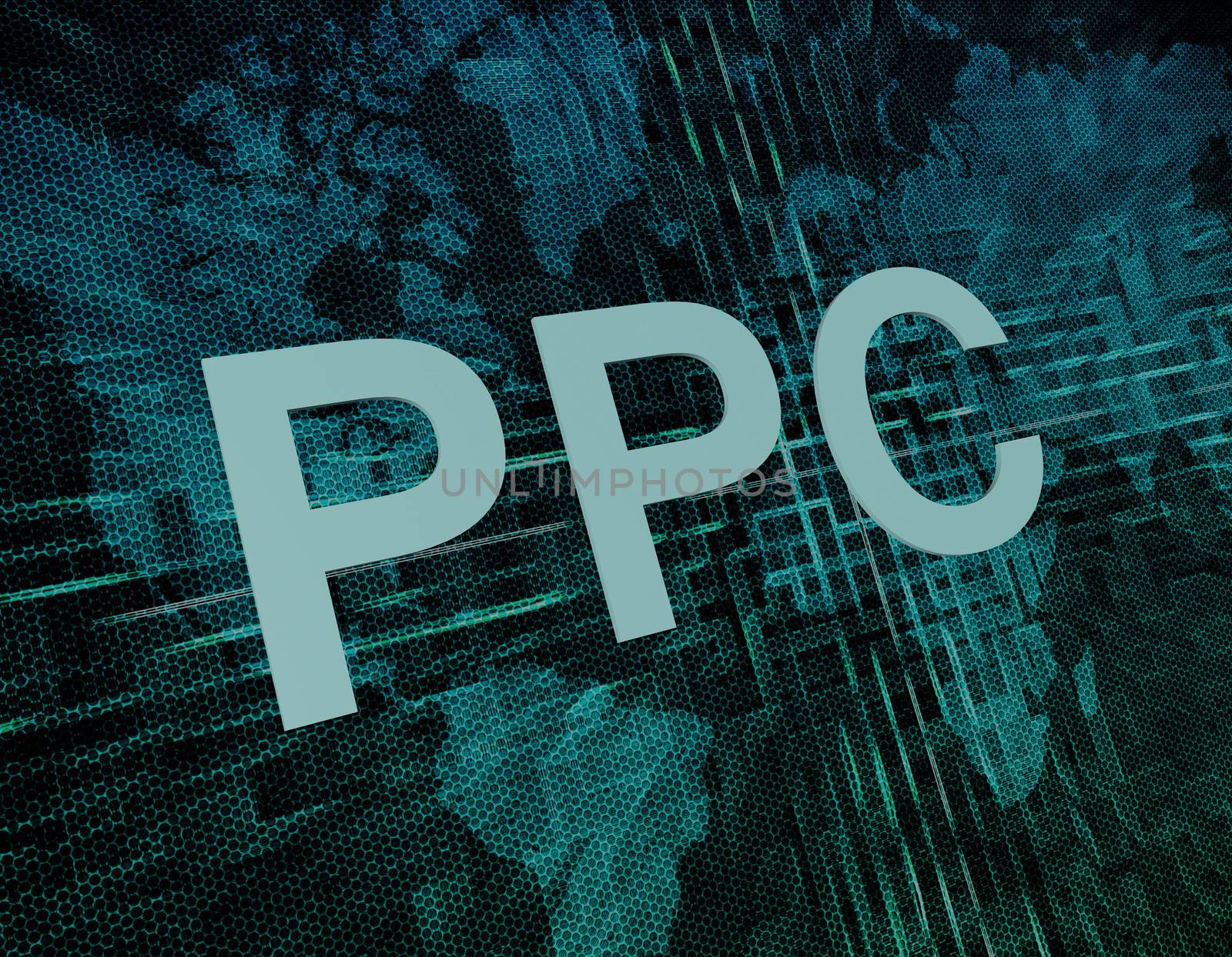 Words on digital world map concept: PPC