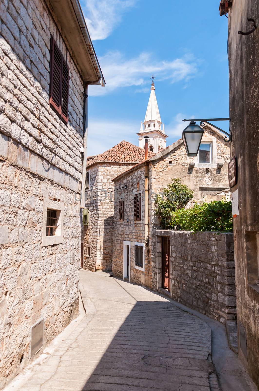 Street in the small old town of Jelsa, Hvar Island, Croatia