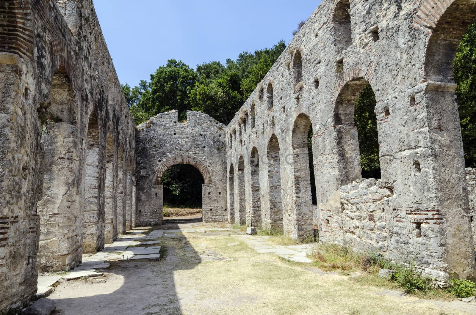 Old ruins of early christian basilica in Butrint, Albania.