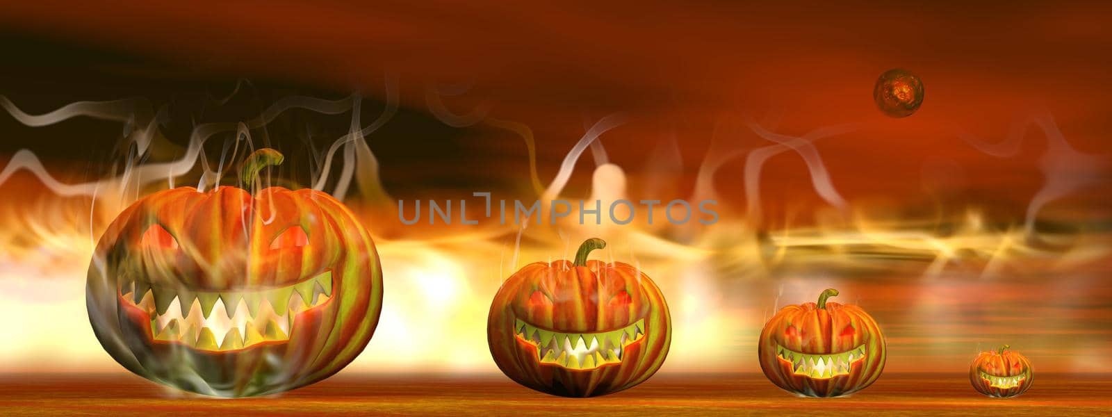 Halloween pumpkins in fire - 3D render by Elenaphotos21
