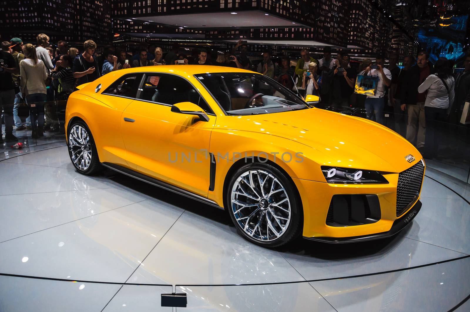 FRANKFURT - SEPT 21: Audi A3 Sport Quattro Concept presented as world premiere at the 65th IAA (Internationale Automobil Ausstellung) on September 21, 2013 in Frankfurt, Germany