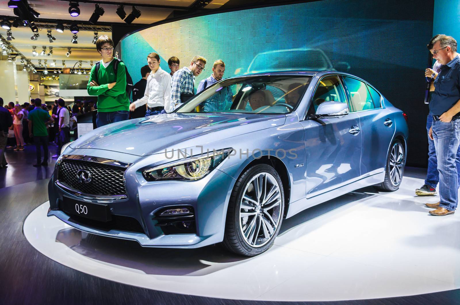 FRANKFURT - SEPT 21: INIFINITY Q50 presented as world premiere at the 65th IAA (Internationale Automobil Ausstellung) on September 21, 2013 in Frankfurt, Germany