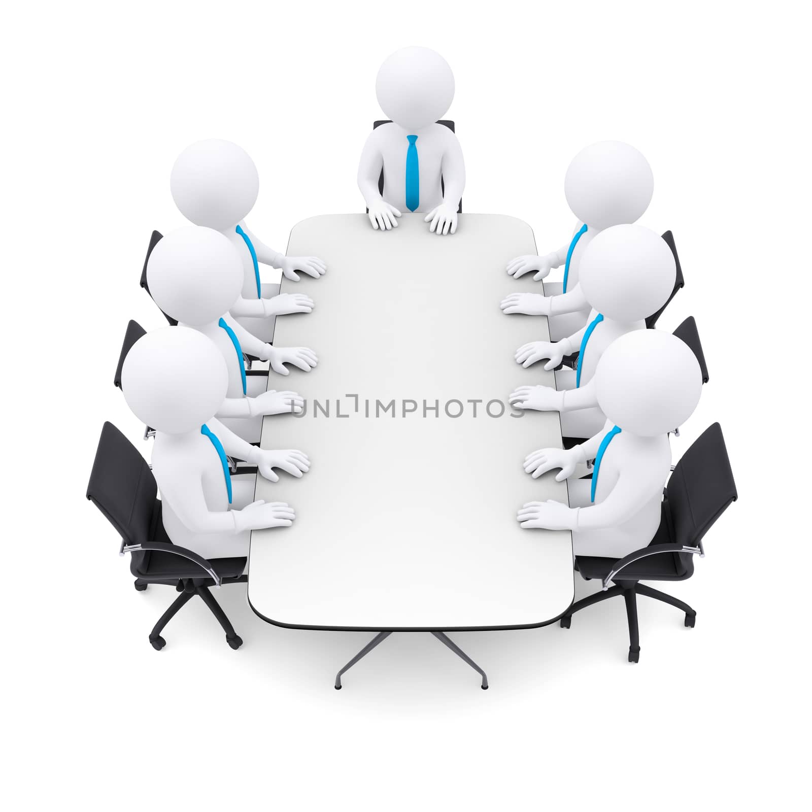 Businessman sitting at the table. Isolated render on a white background