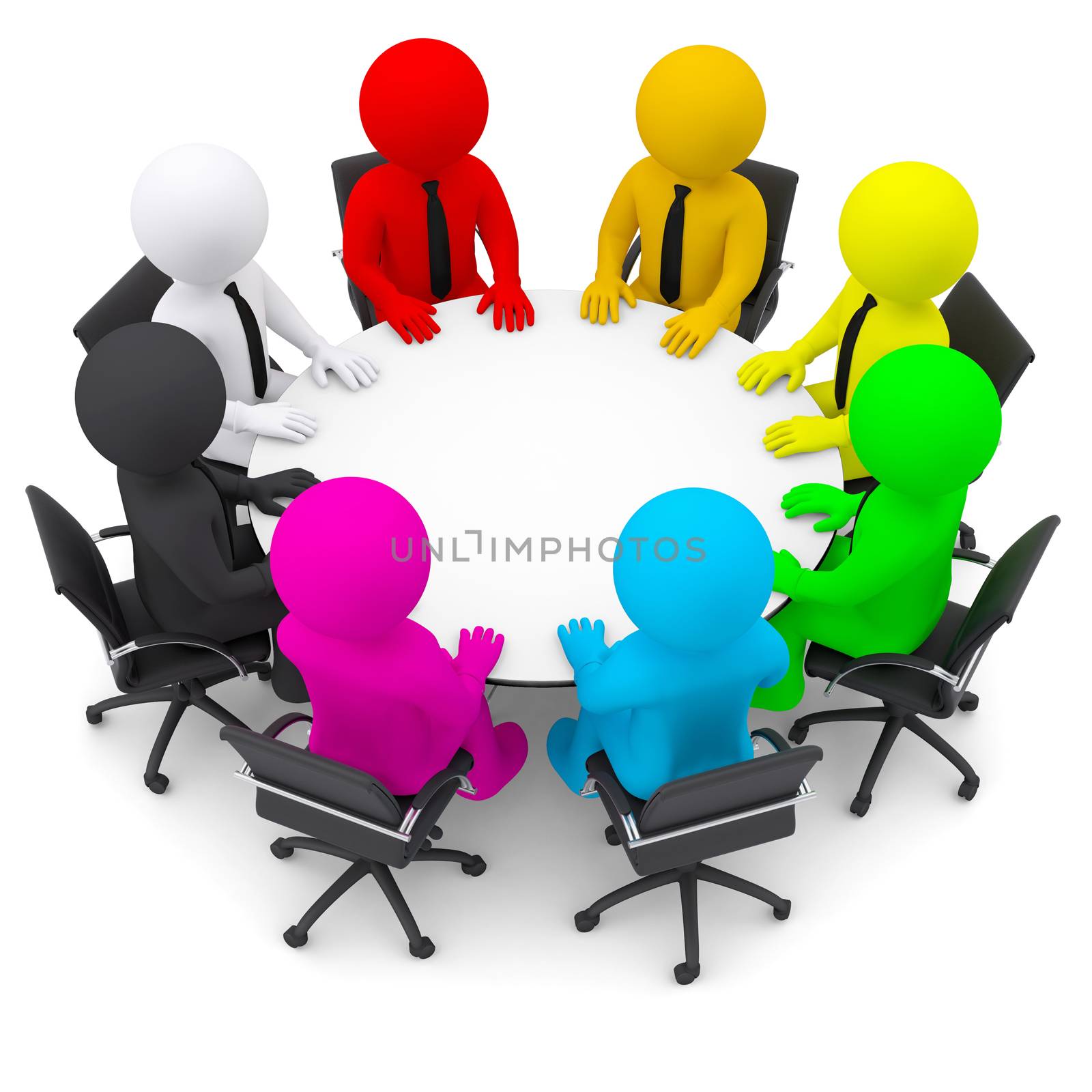 Multicolored people sitting at a round table by cherezoff