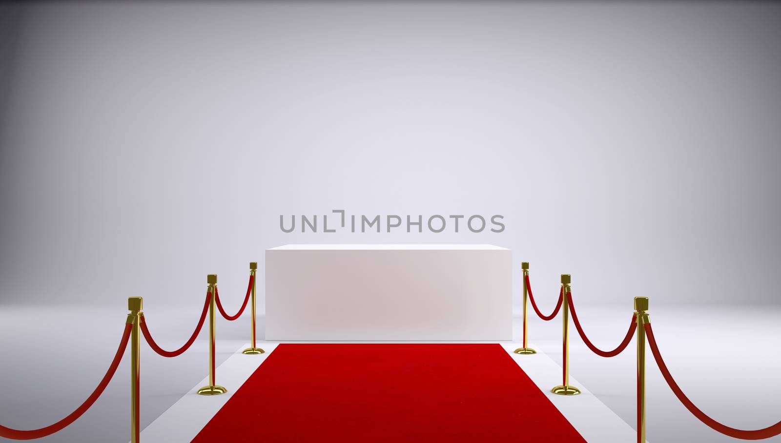 The red carpet and white box. Gray background by cherezoff