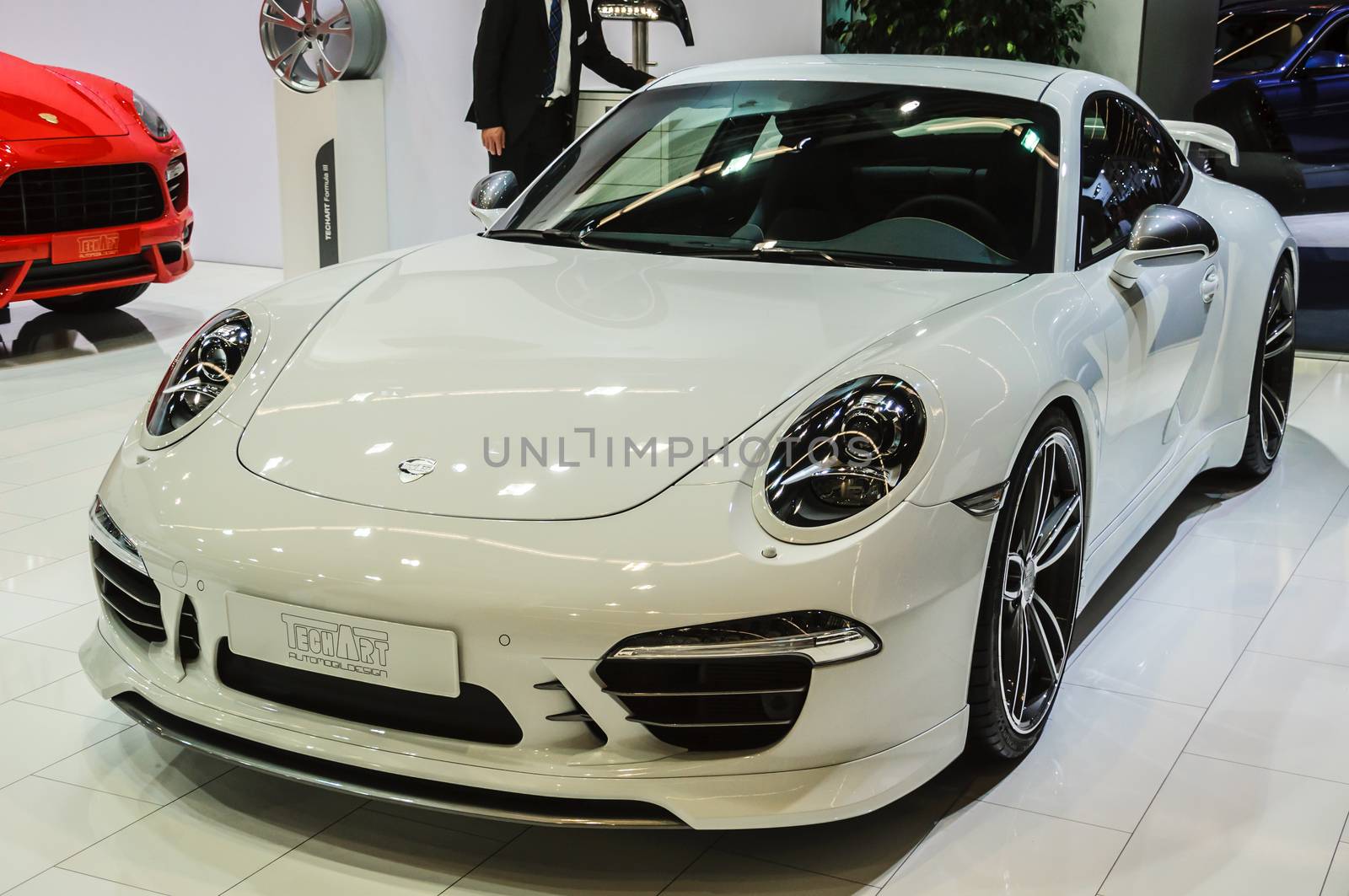 FRANKFURT - SEPT 21: PORSCHE 911 TECHART presented as world premiere at the 65th IAA (Internationale Automobil Ausstellung) on September 21, 2013 in Frankfurt, Germany