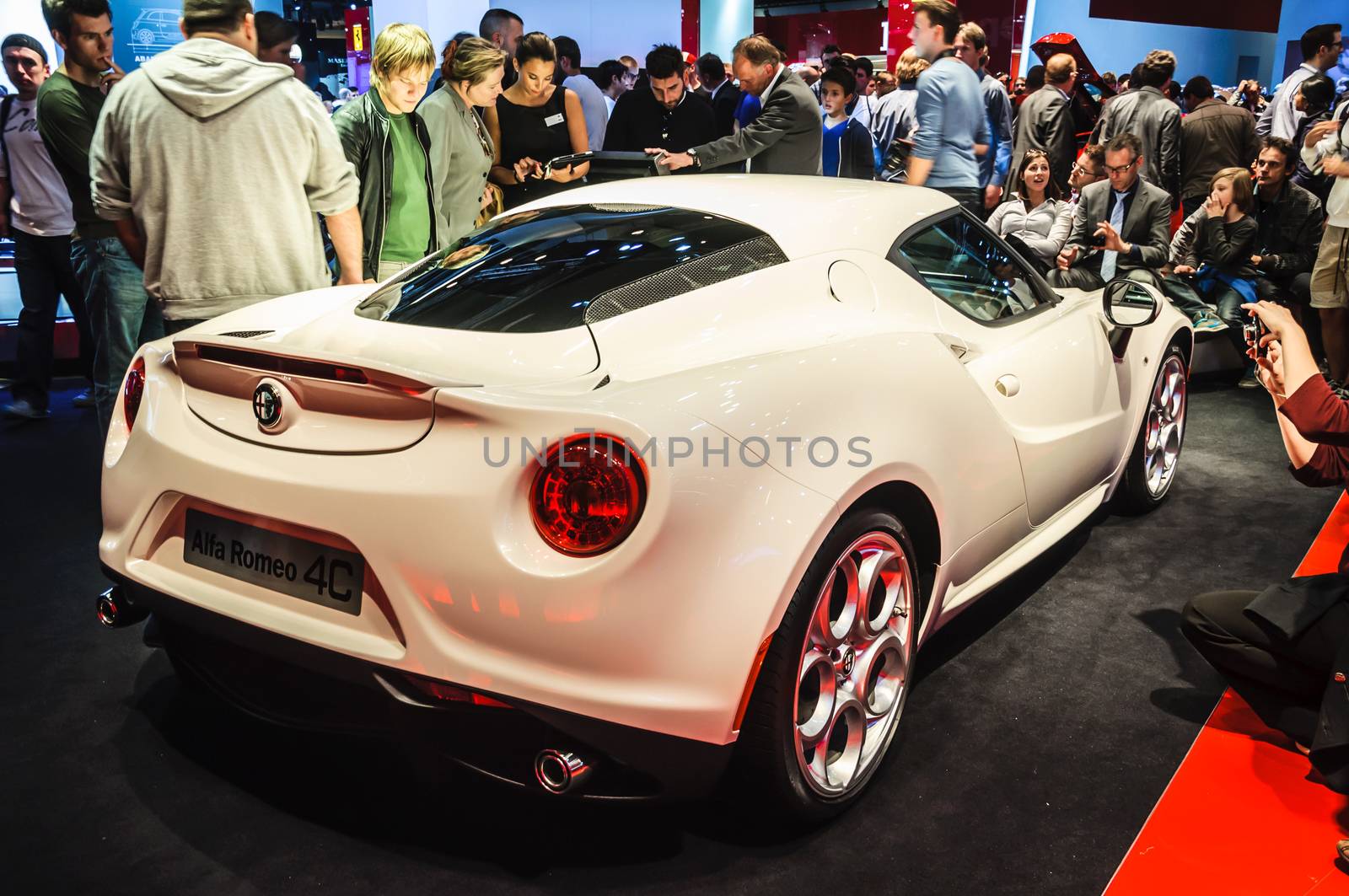 FRANKFURT - SEPT 21: ALFA ROMEO 4C presented as world premiere at the 65th IAA (Internationale Automobil Ausstellung) on September 21, 2013 in Frankfurt, Germany