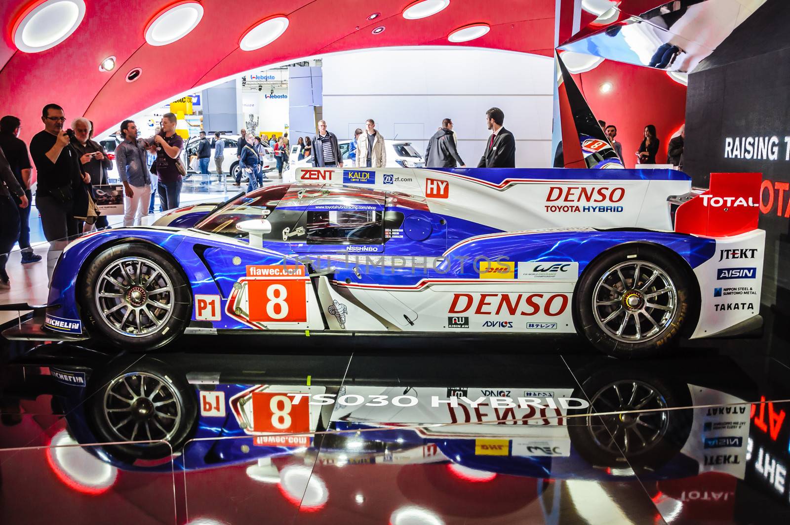 FRANKFURT - SEPT 21: Toyota TS030 Hybrid presented as world premiere at the 65th IAA (Internationale Automobil Ausstellung) on September 21, 2013 in Frankfurt, Germany