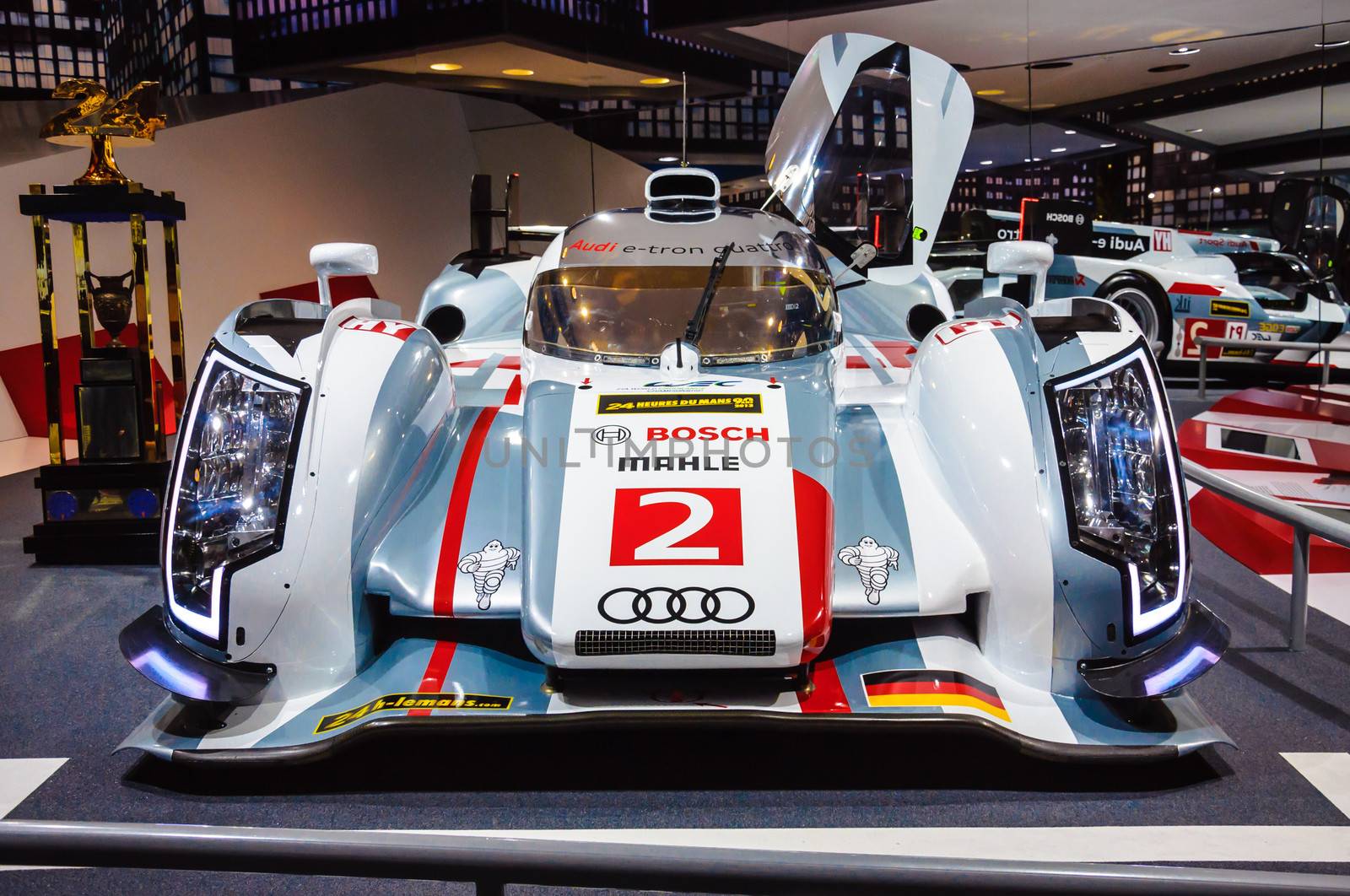 FRANKFURT - SEPT 21: Audi R18 e-tron quattro 01 presented as world premiere at the 65th IAA (Internationale Automobil Ausstellung) on September 21, 2013 in Frankfurt, Germany