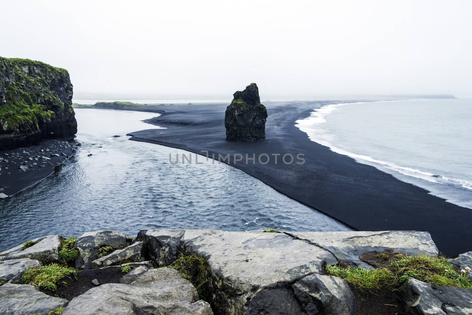 Black volcanic sand on the south coast of Iceland