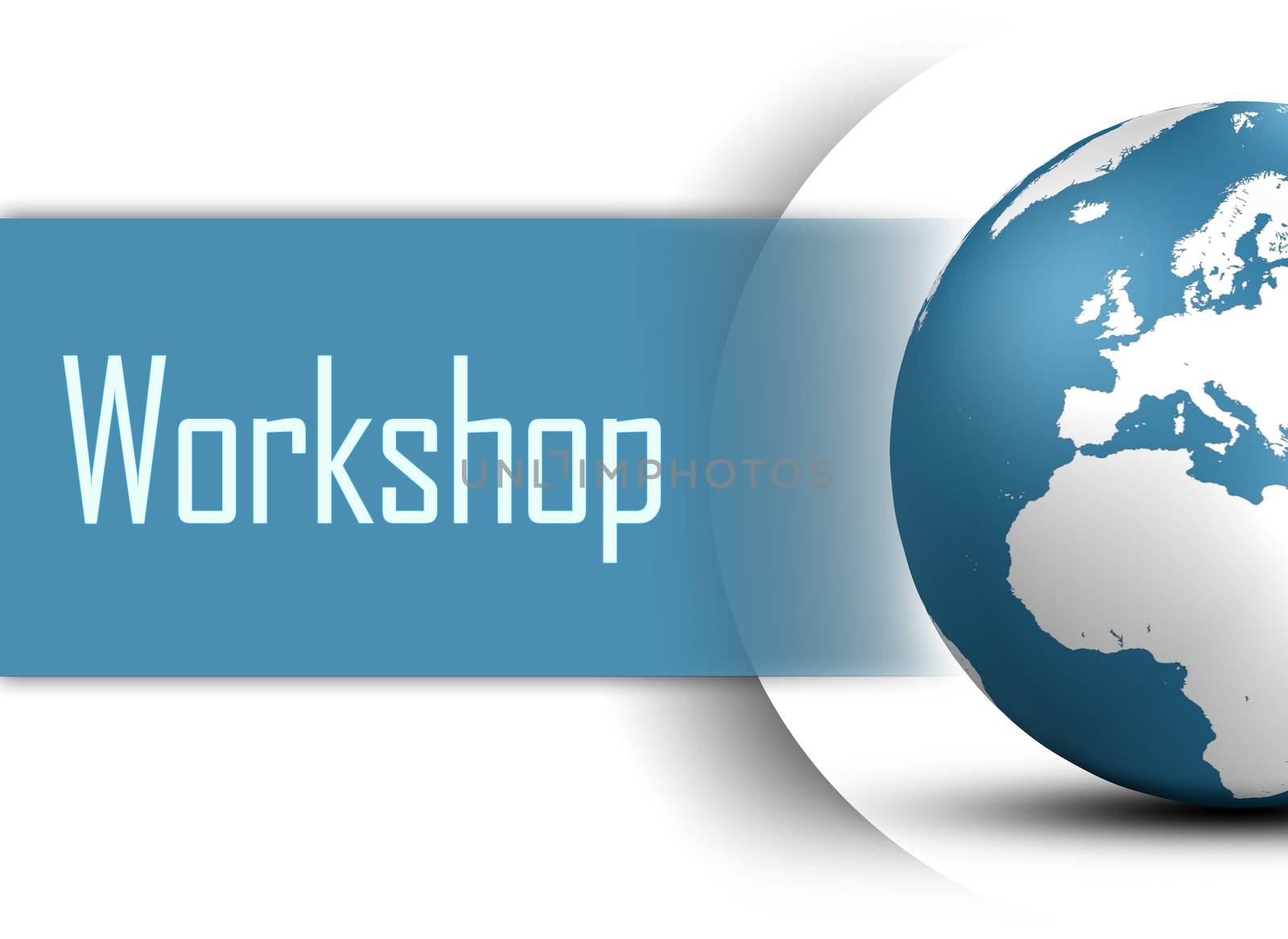 Workshop concept with globe on white background
