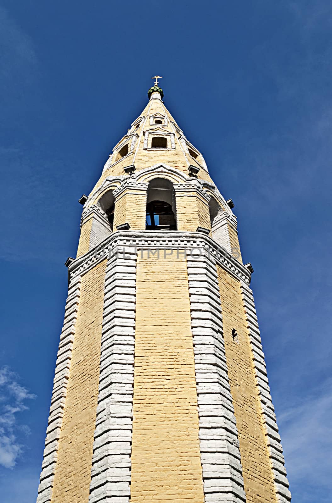 Bell tower of the Trinity Church in Tutaev, Russia. Built in 1783