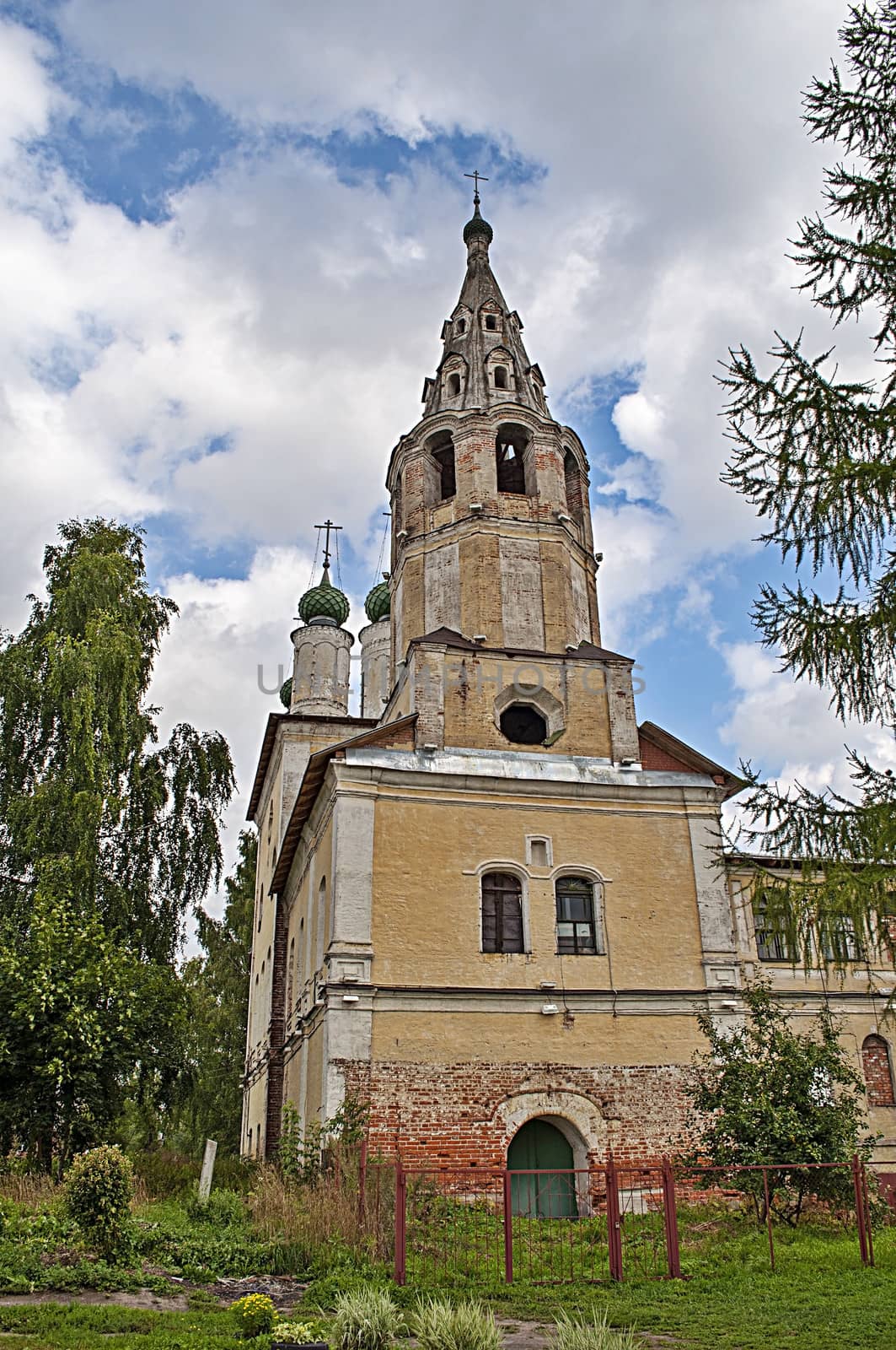 Bell tower of Holy Archangel Church in Tutaev, Russia. Built in 1746-1751