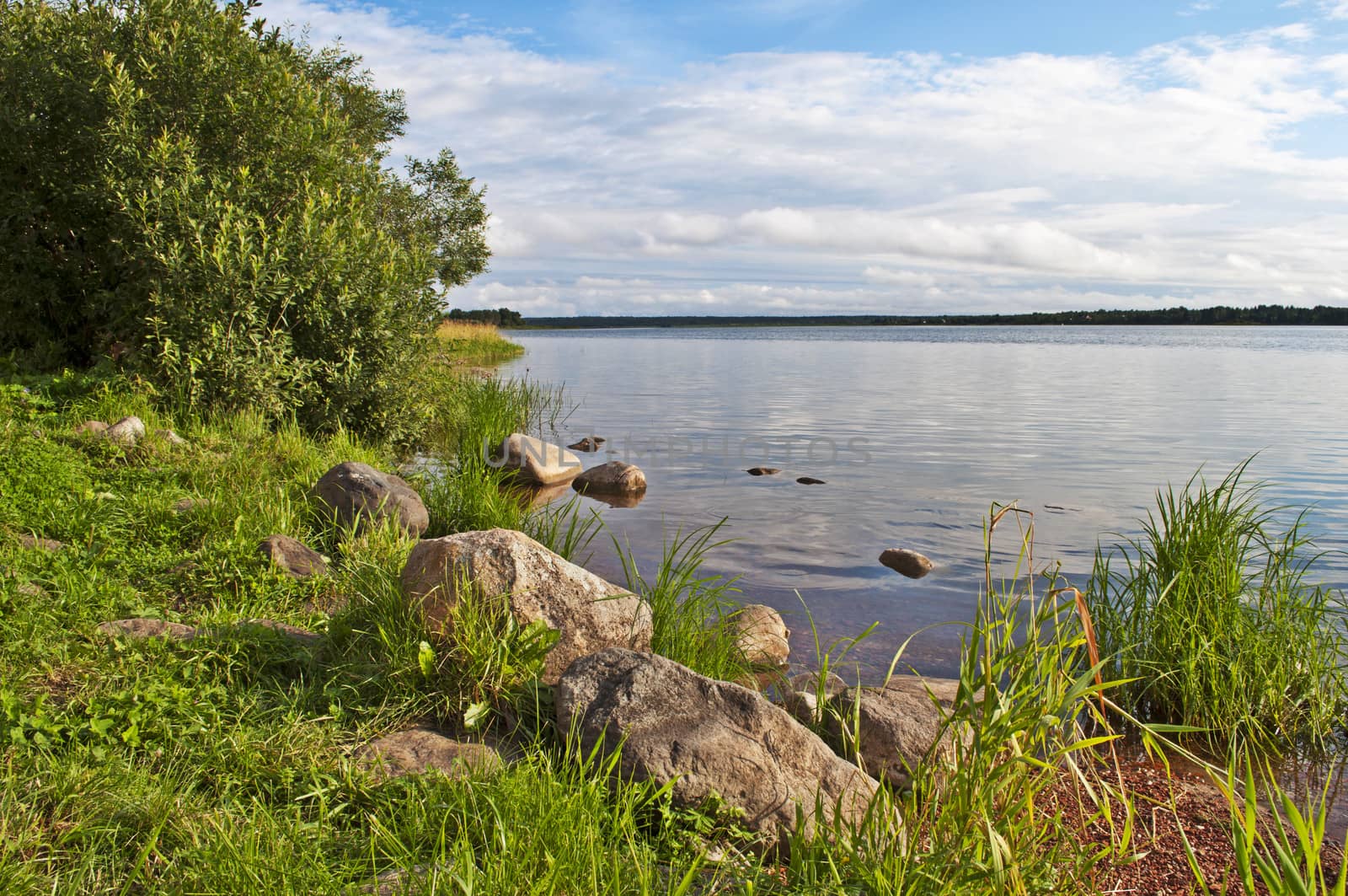 Boulders on the shore of Lake Siverskoye, Russia