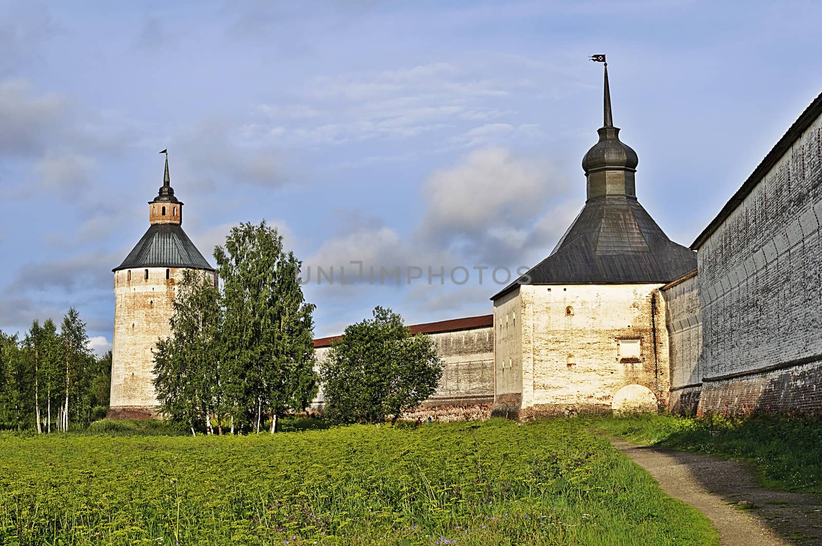 Ferapontov and Slanting towers of Kirillo-Belozersky monastery (St. Cyril-Belozersk monastery), northern Russia