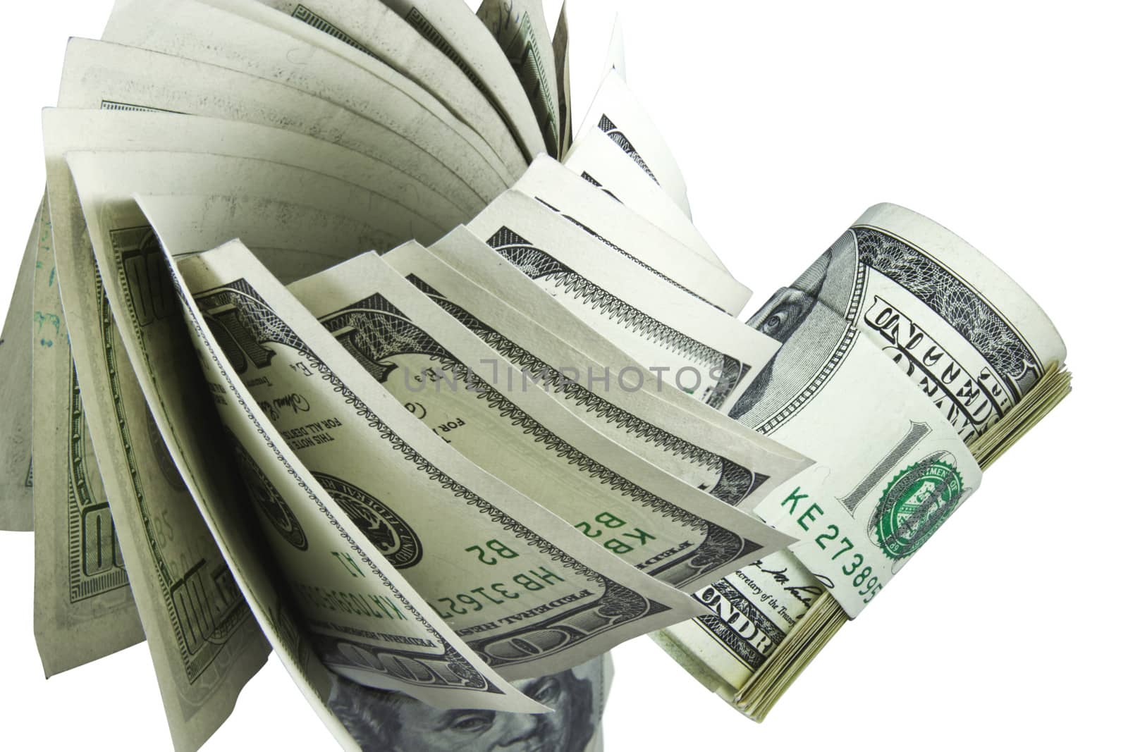 The money hundred dollar bills of American with white background