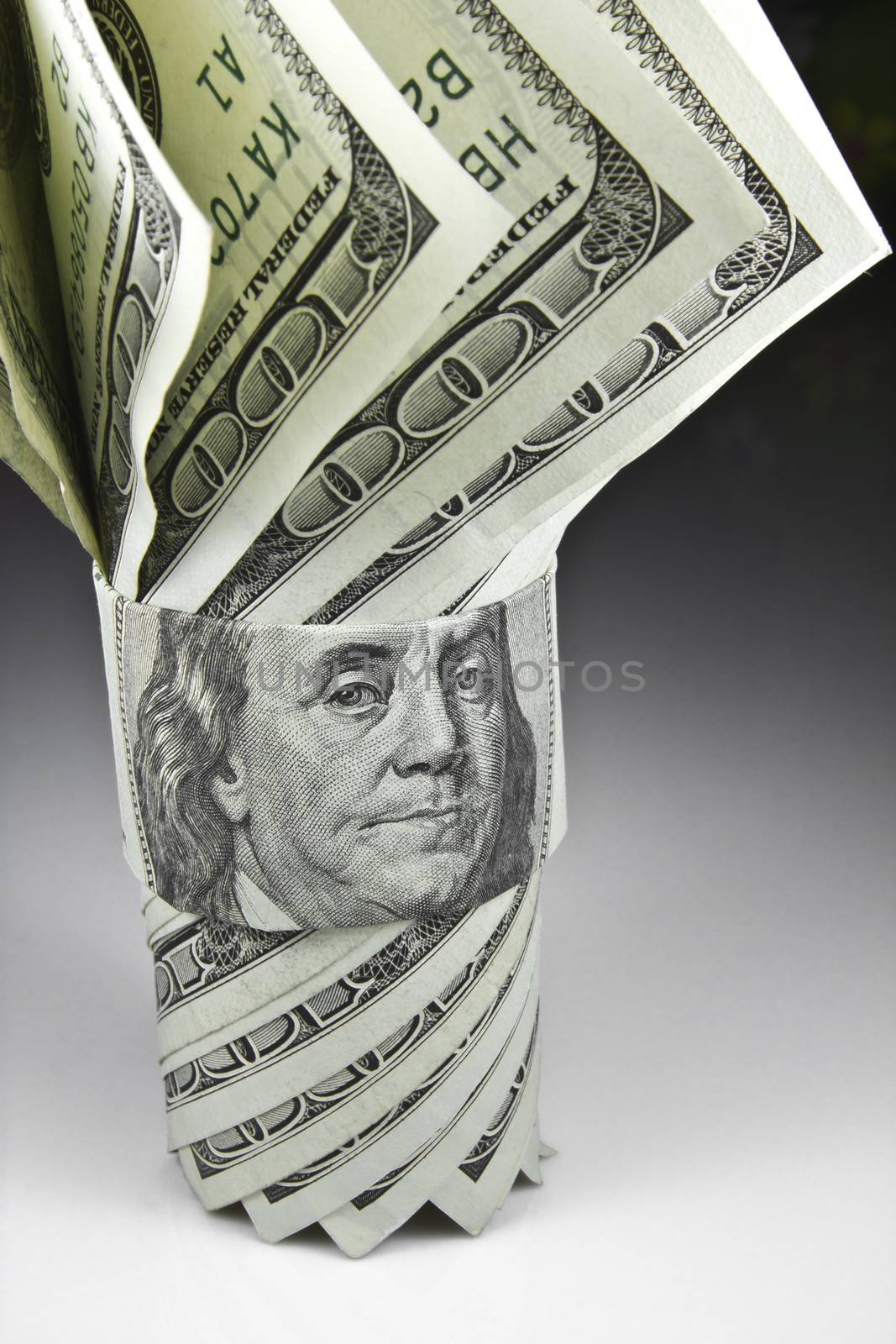 The money hundred dollar bills of American with black and white gradient background