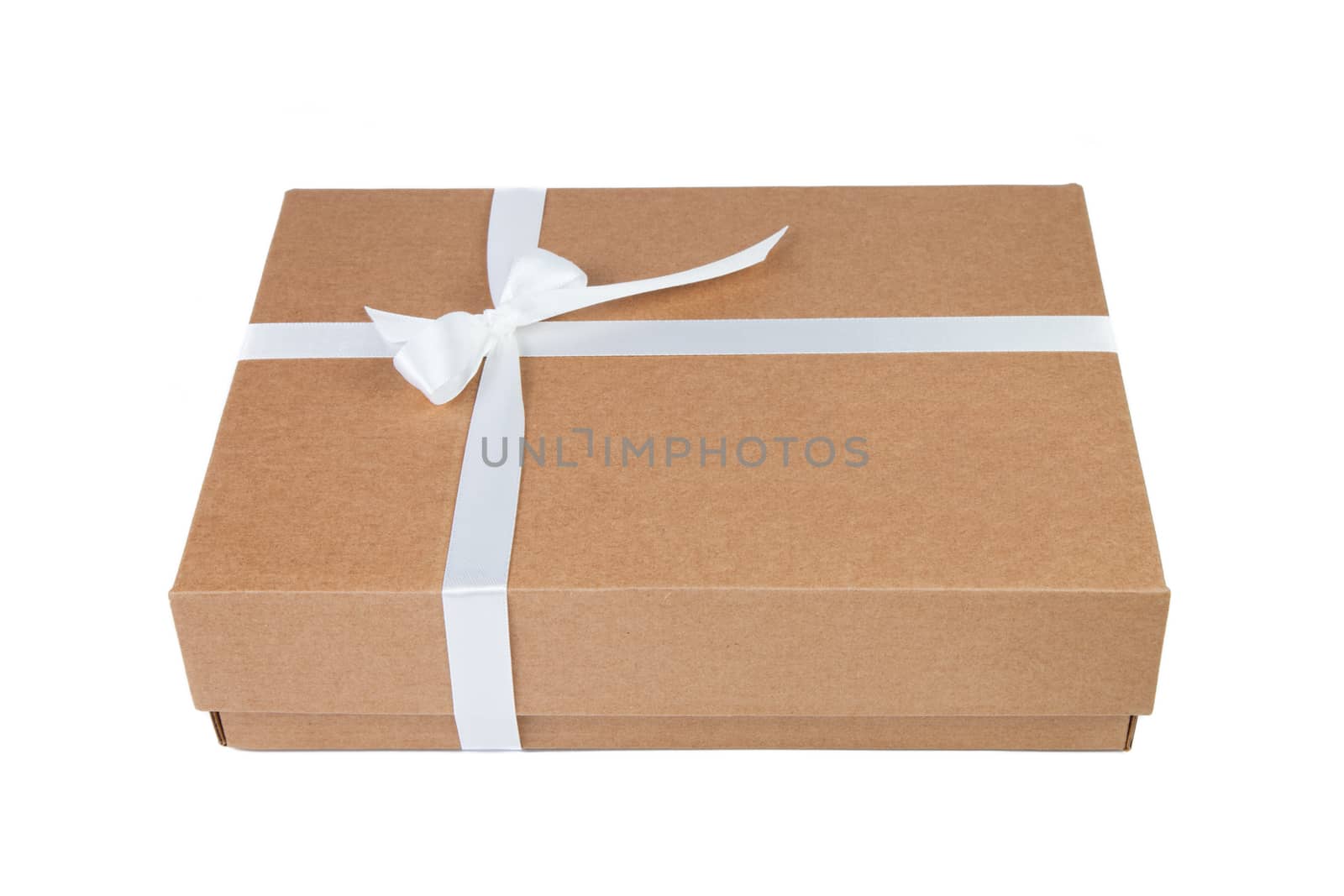 Cardboard gift box with white ribbon