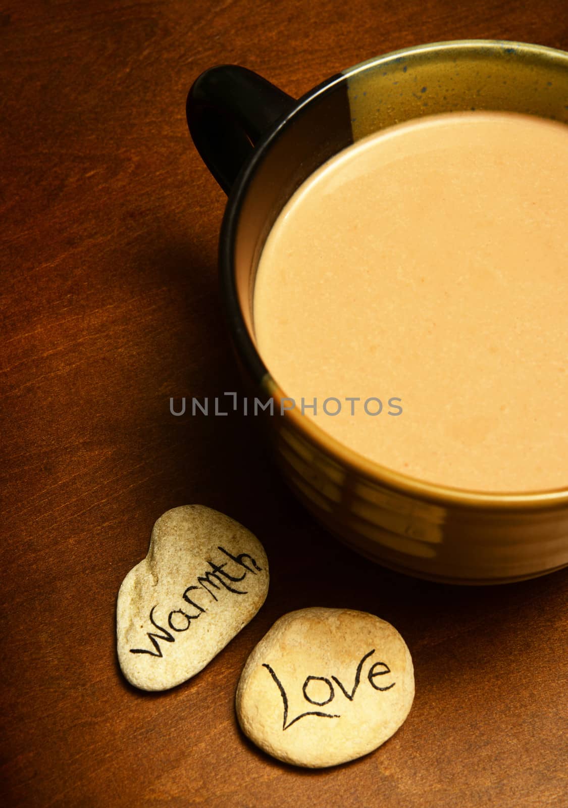 hot cocoa with the words warmth and love