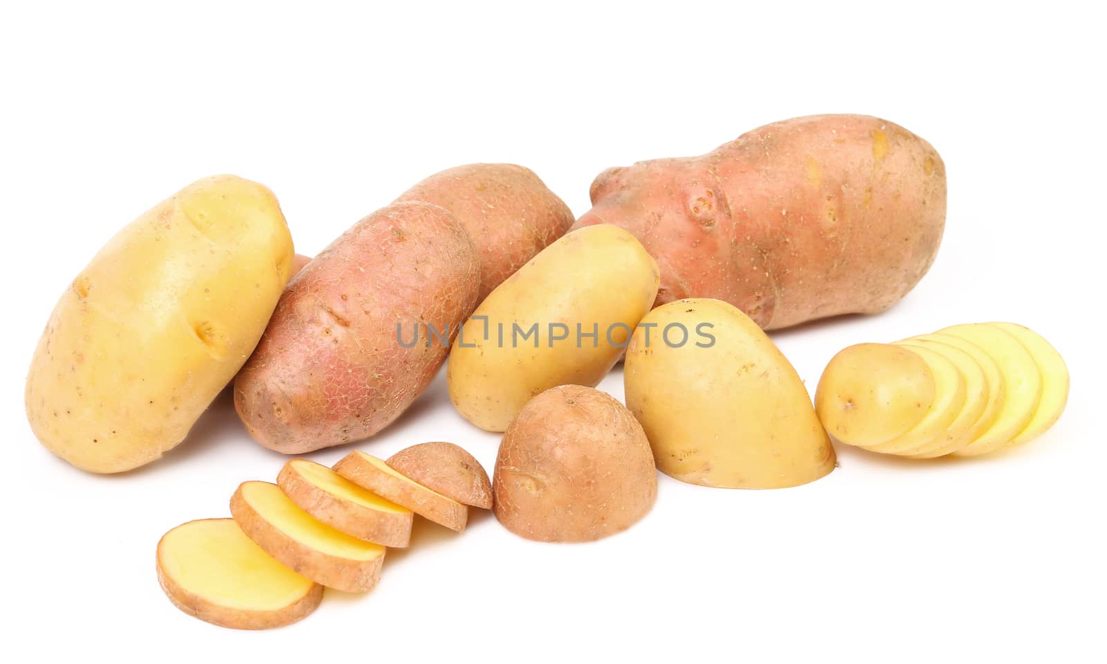Red and white potatoes. Isolated on a white background.