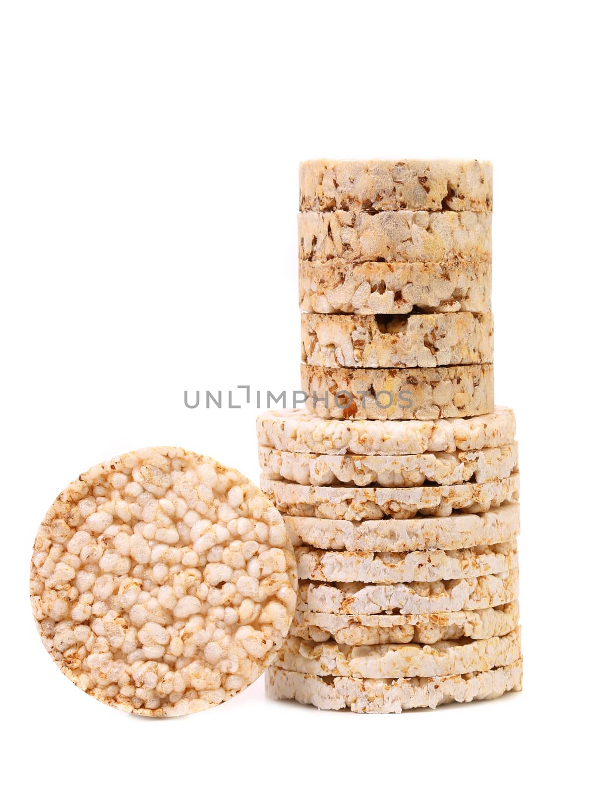 puffed rice snack on white background with clipping path