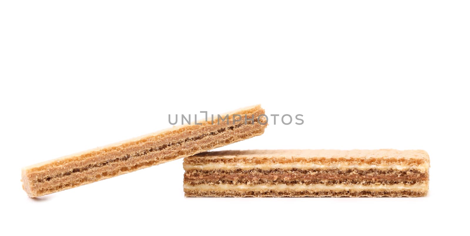 Wafers with chocolate on a white background