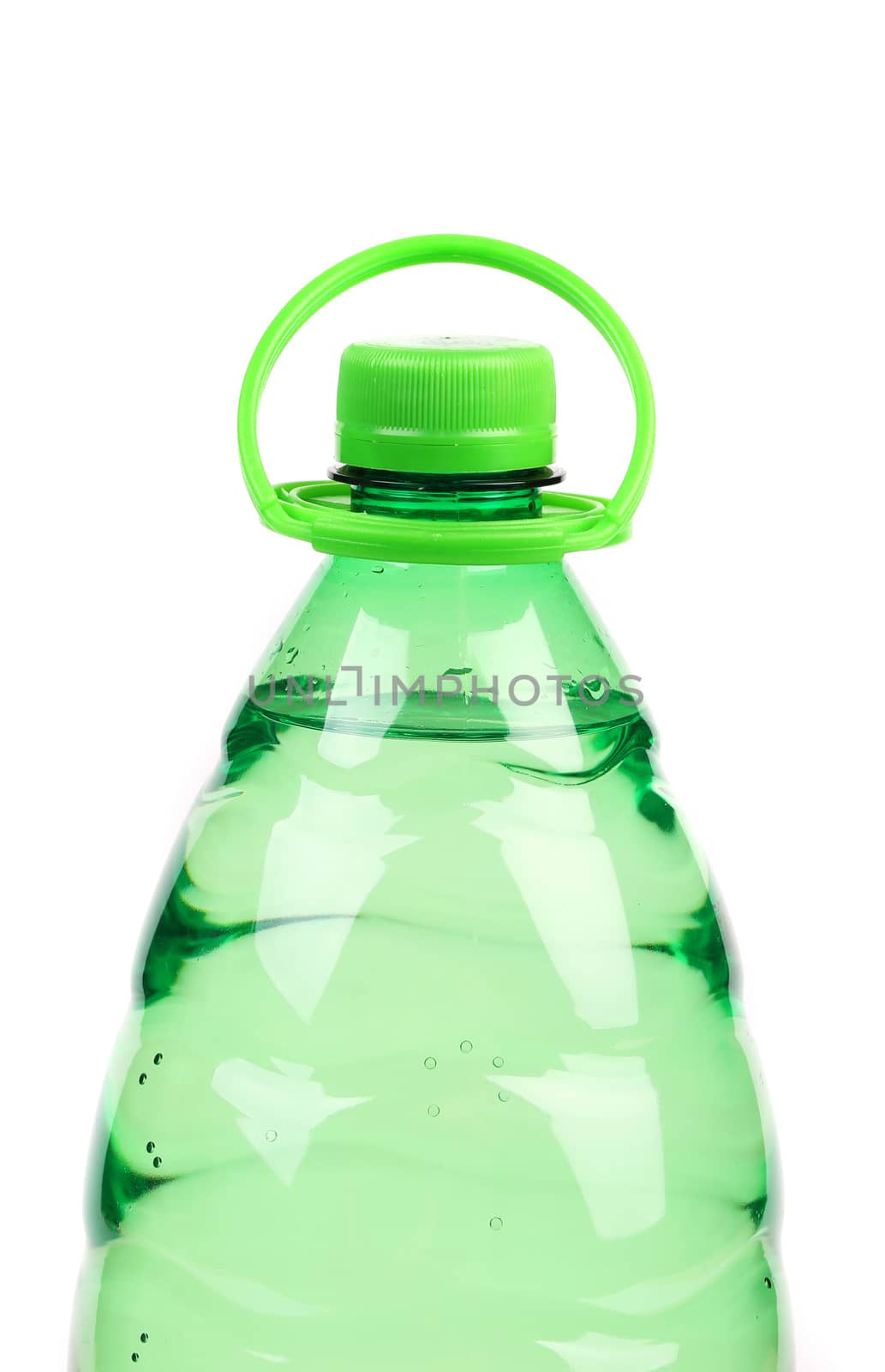 Top of plastic bottle with water without label. Isolated on white.