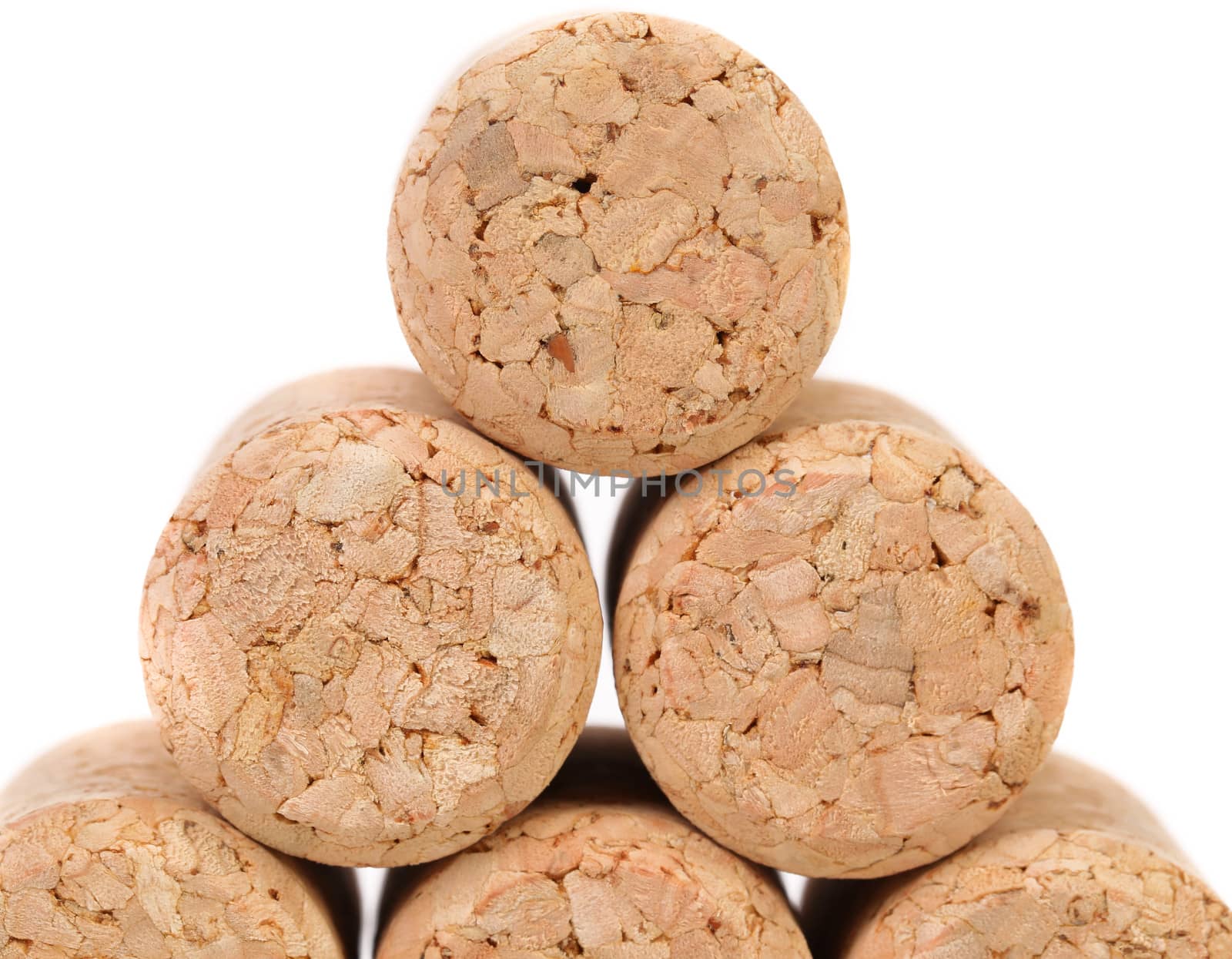 Close up of a champagne corks. White background.