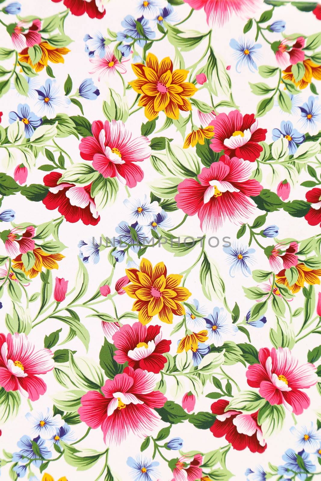 Print of different flowers. Close up. Background.