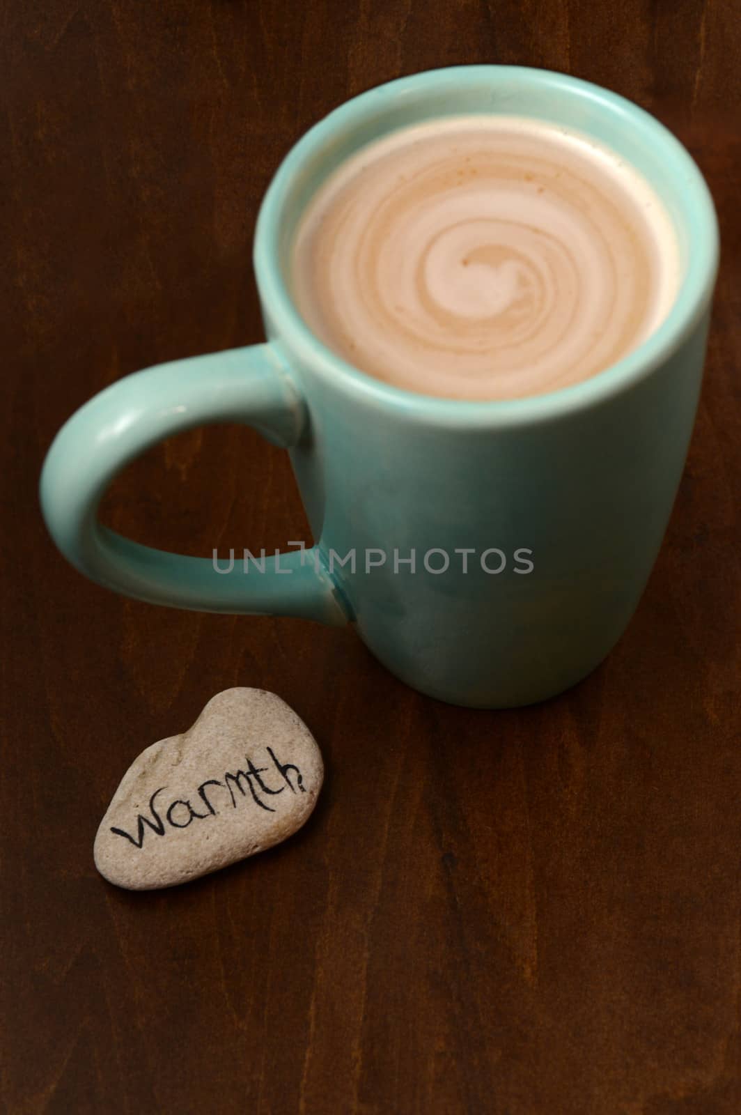 hot cocoa or latte on wood for warmth