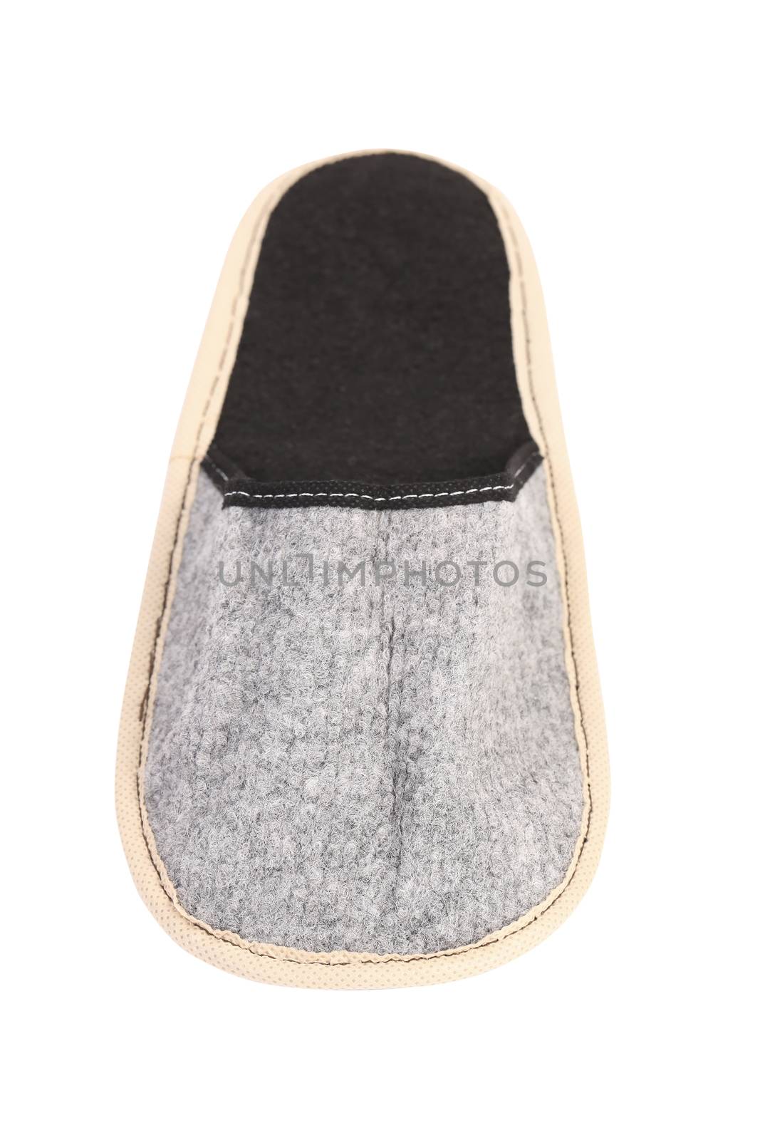 Gray slipper on a white background. Close up.