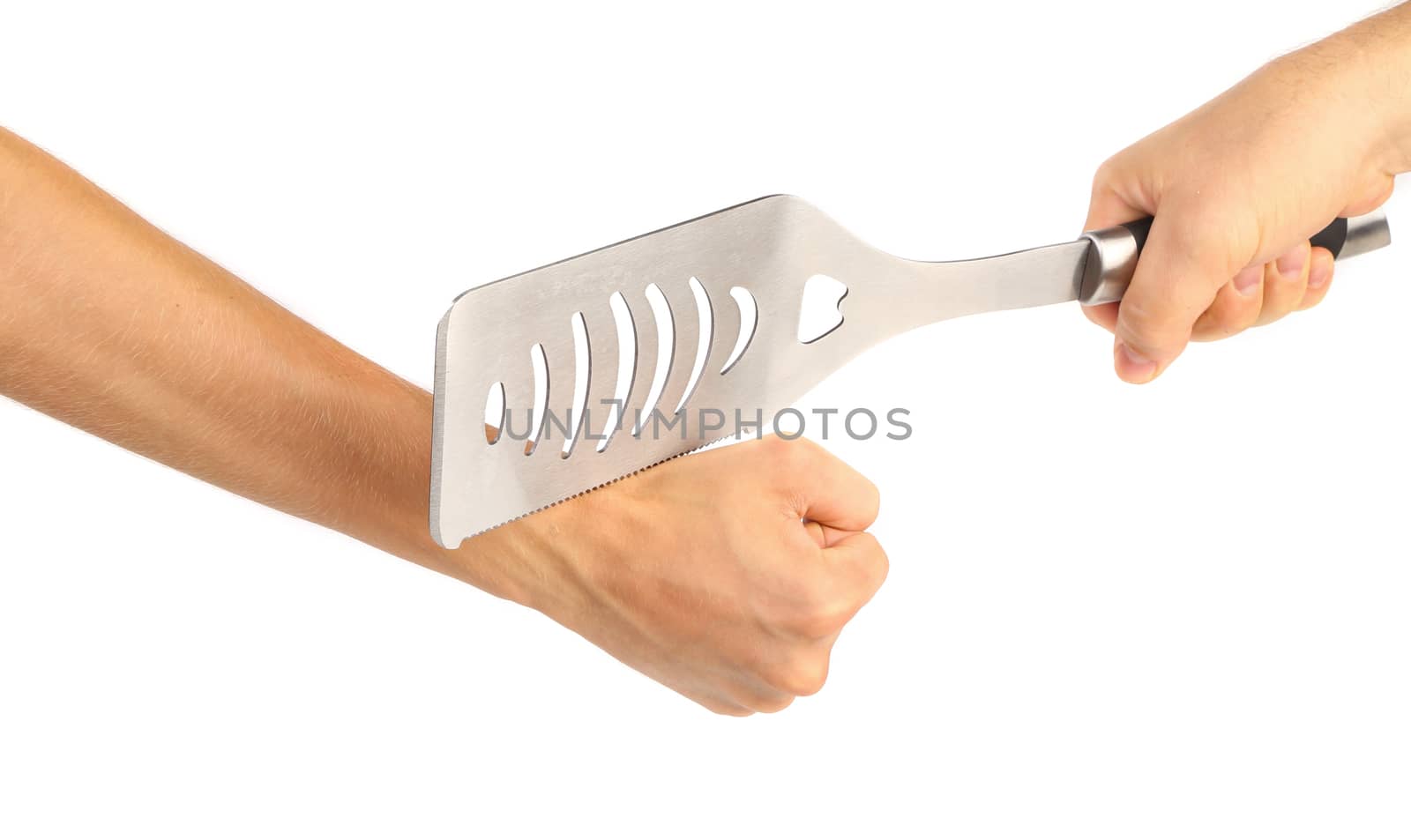 Hand cut off spatula. Isolated on a white background.