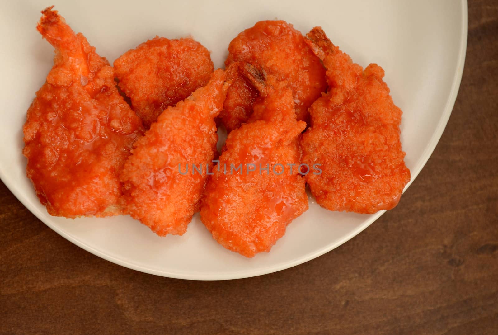 spicy fried buffalo shrimp and hot sauce