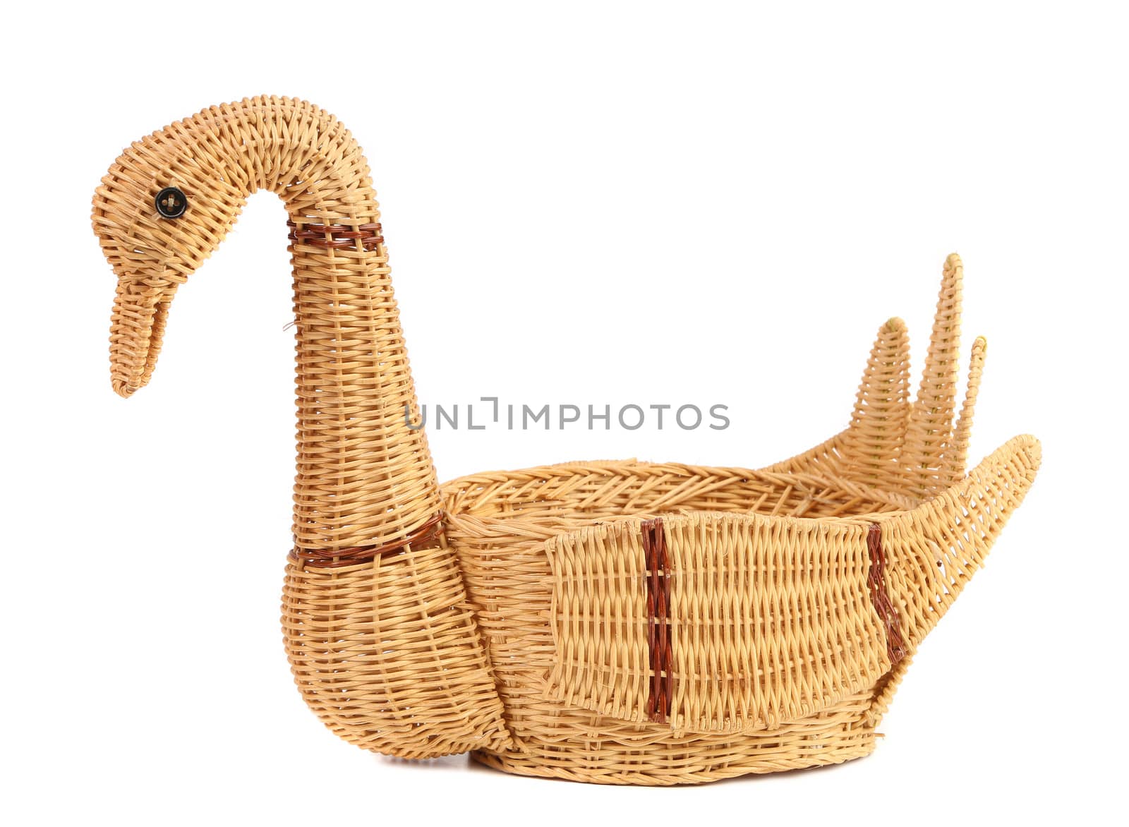 Basket in form of swan. White background.
