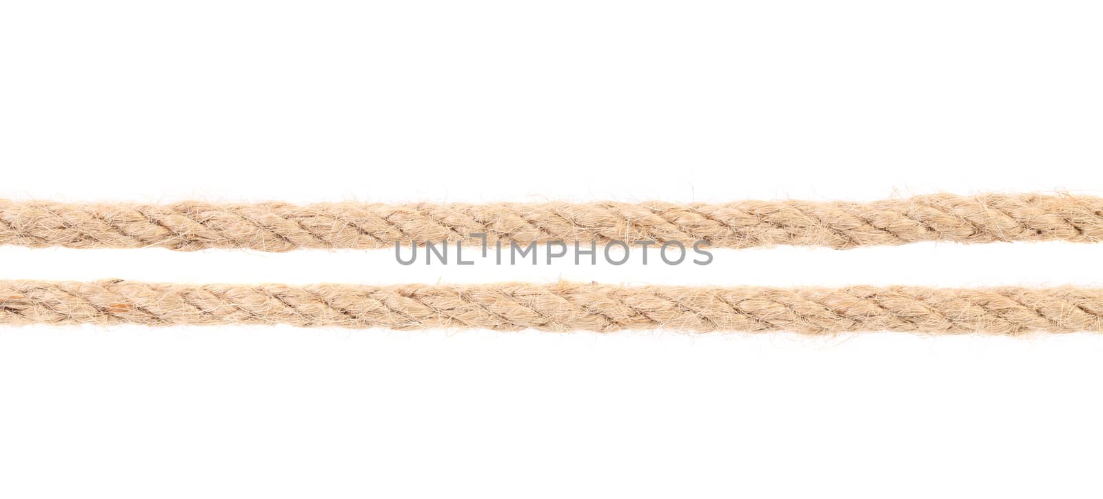 Two parallel ropes on white background with clipping path