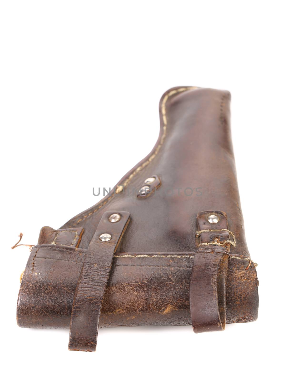 Old brown holster isolated on white background.