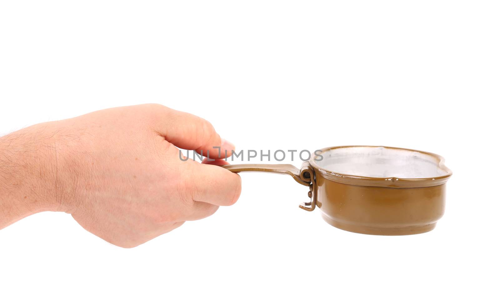 Cover of  aluminum military mess-tin like tea cup.