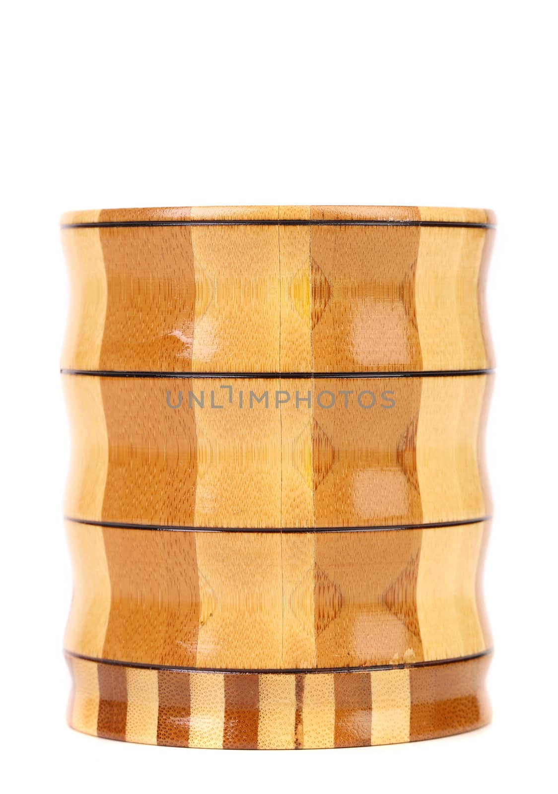 Composite wooden jar. Isolated on a white background.
