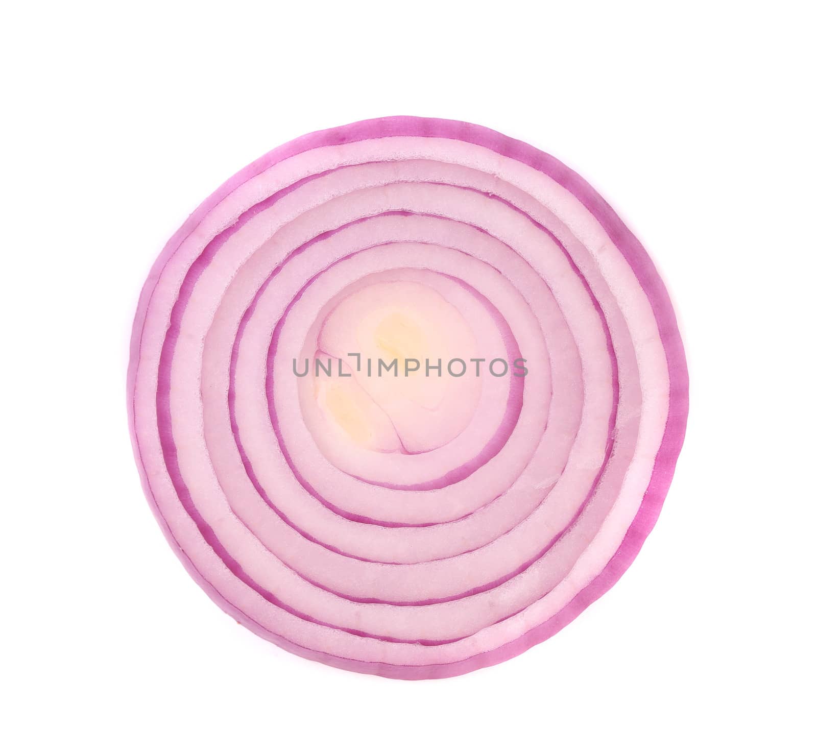 Sliced red onion on a white background