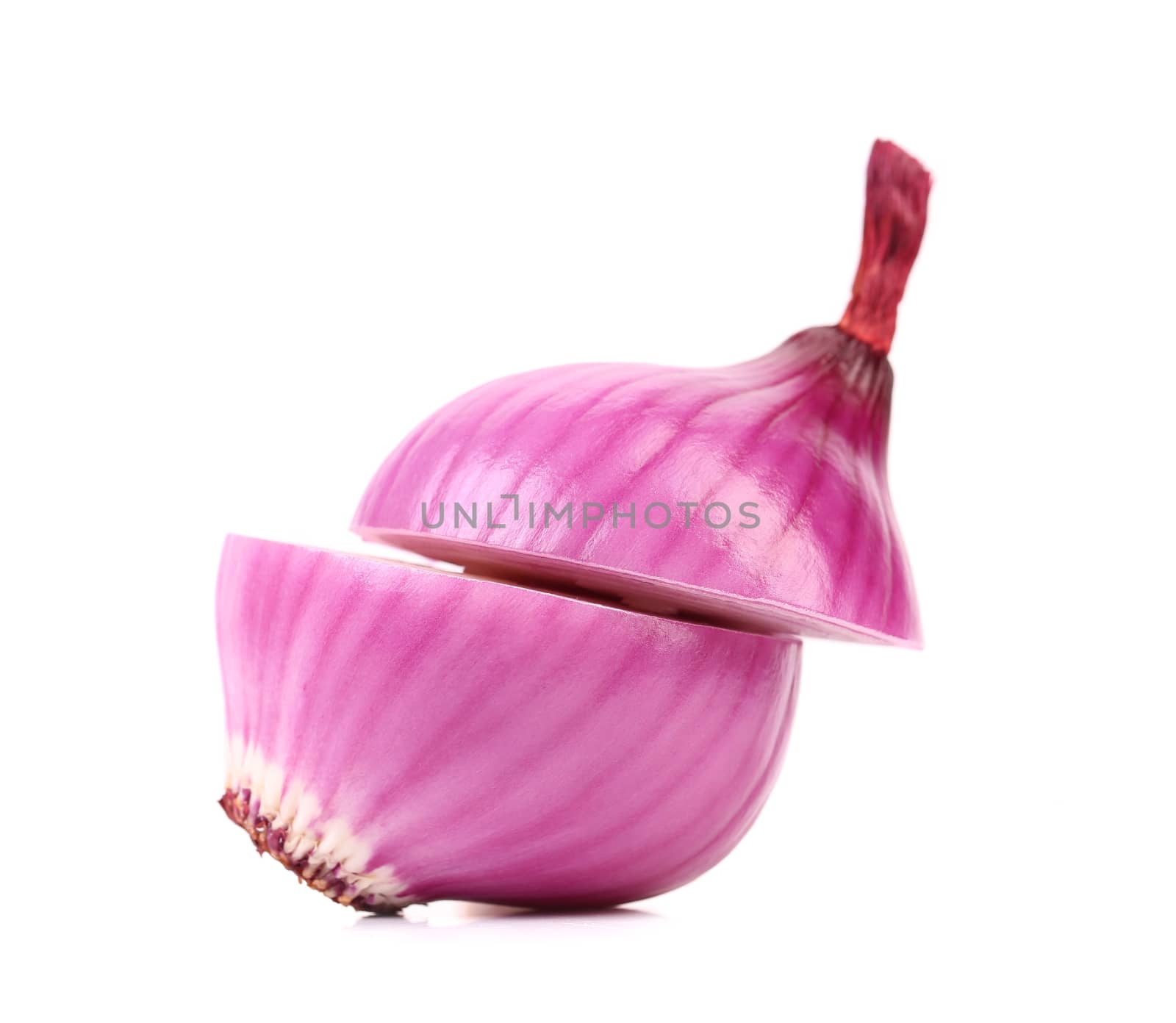 Cutted organic red onion. Isolated on a white background.
