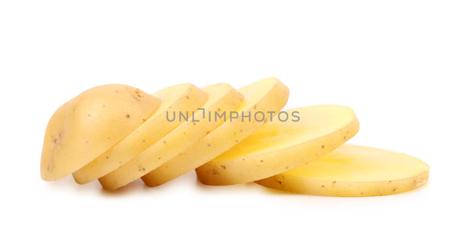 Sliced yellow potatoes isolated on a white background
