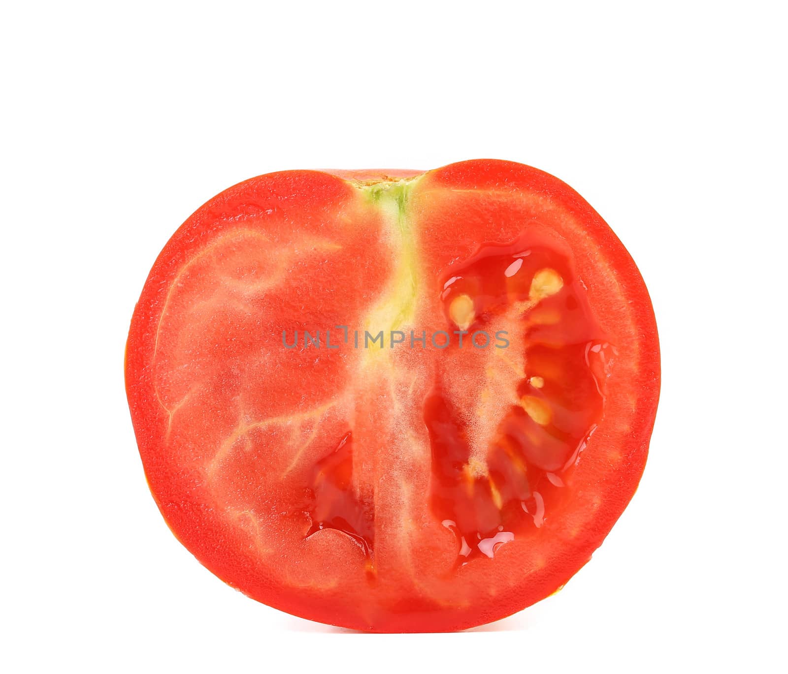 Tomato slice isolated on white background. Top view.