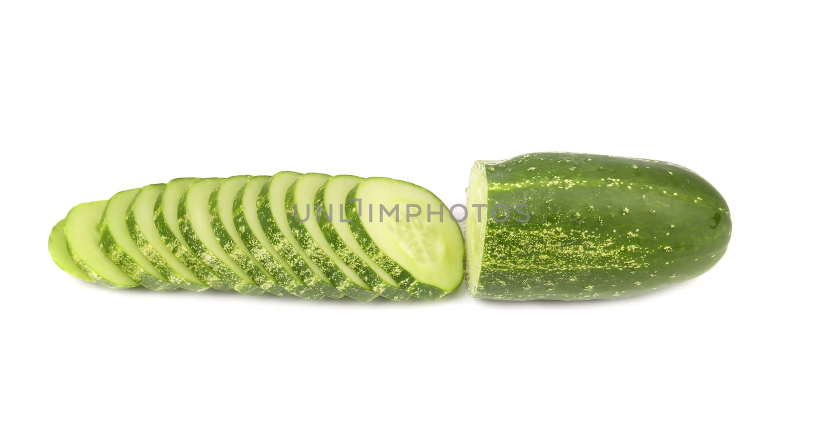 Sliced fresh cucumber. Isolated on a white background.