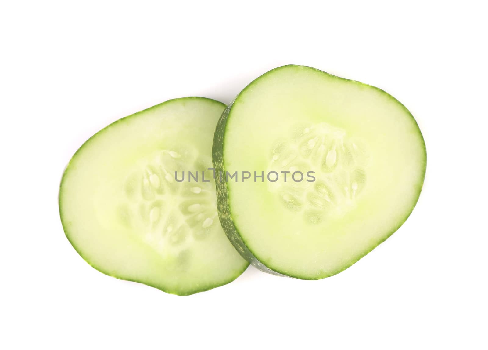 Two slices of cucumber. Isolated on a white background.