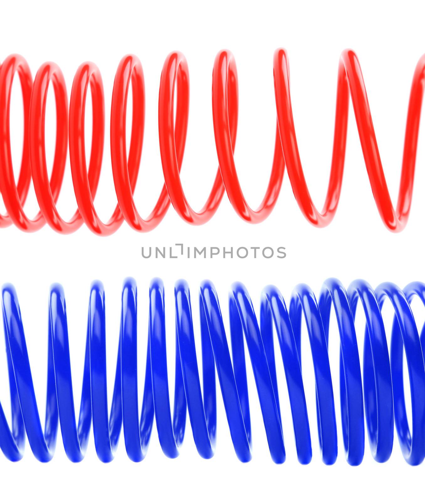 Red and blue air hose. White background.